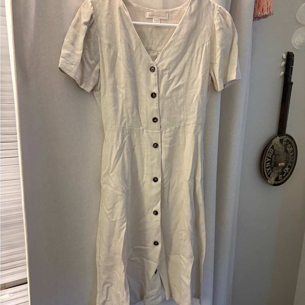 Monteau Cream Button-Front Midi Dress